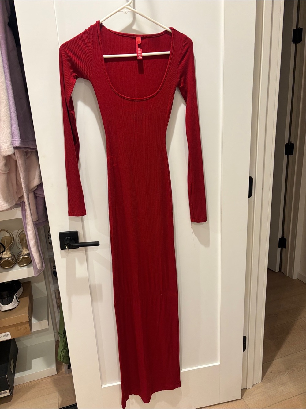 SKIMS Red Long Sleeve Scoop-Neck Maxi Dress